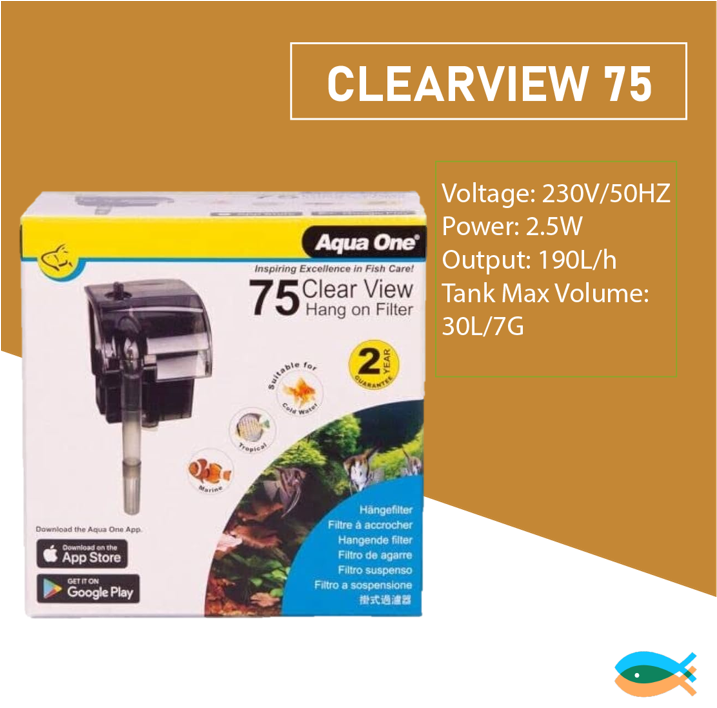 Aqua One ClearView 75 Hang On Filter 190L/H 29023