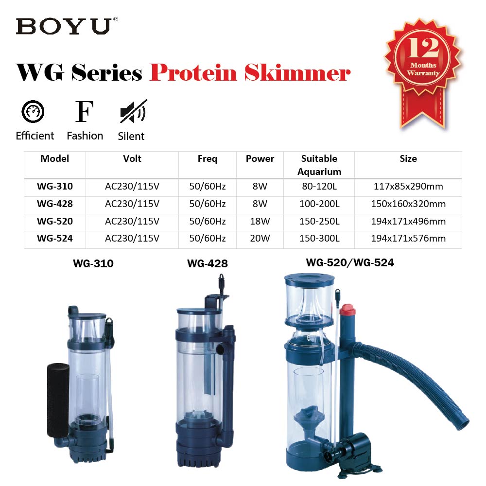 BOYU Marine Coral Reef Protein Skimmer WG-524 Aquarium Fish Tank 150-300L