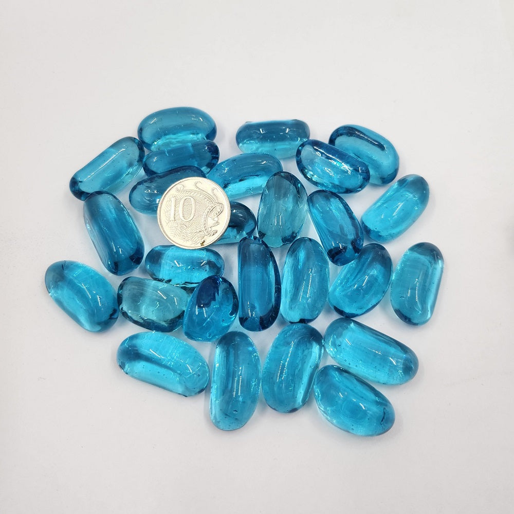 Sea Blue Glass Cashew Nut 25-28mm Aquarium Decorative Gravel Pebbles Stones Fish Tank Aquascape Terrarium
