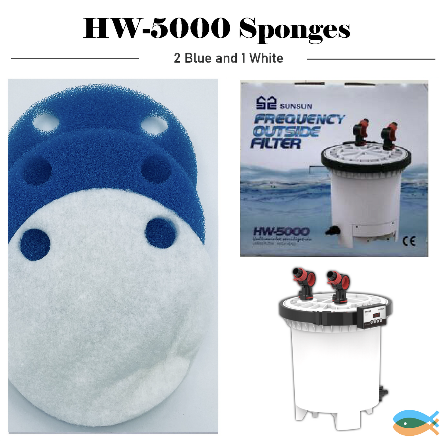 SUNSUN 3PCS HW-5000 External Canister Filter genuine replacement sponge pads