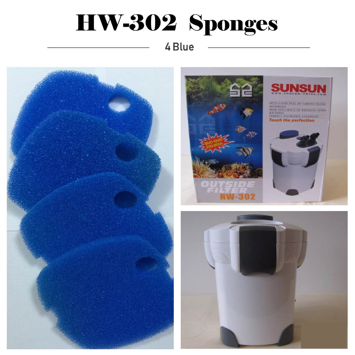 SUNSUN 4PCS genuine replacement sponge pad for all brand with the model number HW-302