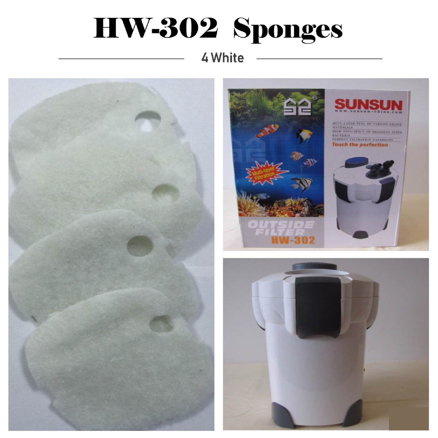 SUNSUN 4PCS genuine replacement sponge pad for all brand with the model number HW-302