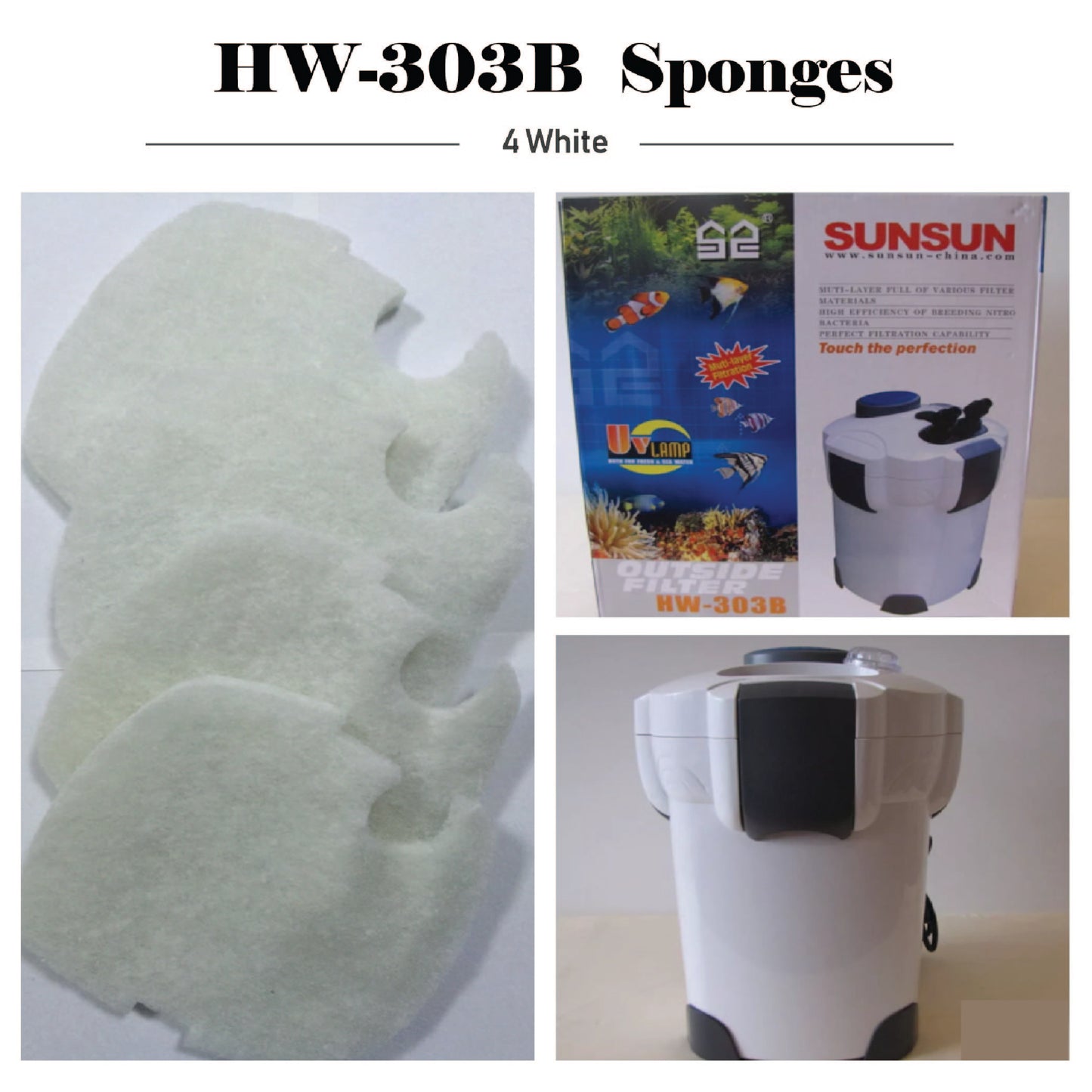 SUNSUN 4PCS genuine replacement sponge pad for all brand with the model number HW-303