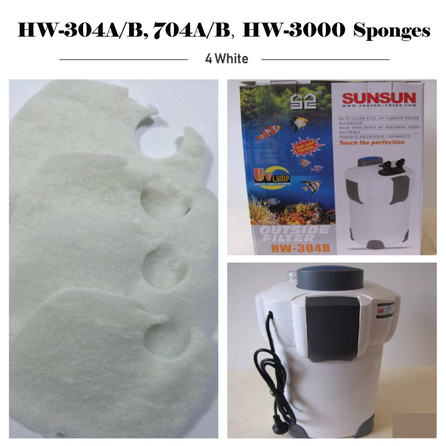 SUNSUN 4PCS genuine replacement sponges all brand model HW-304A/B,704A/B,3000