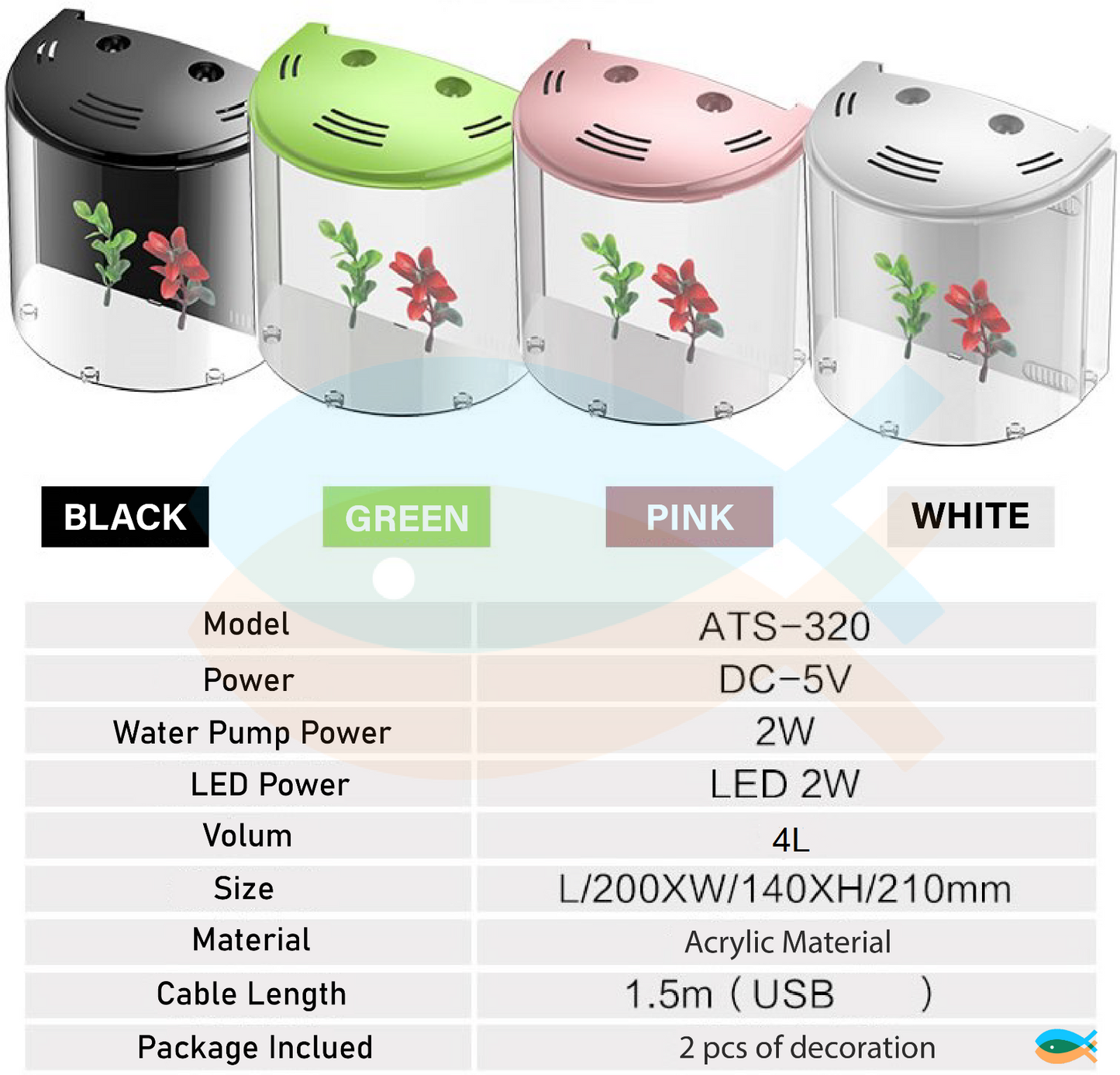 SUNSUN Small Curved Front Desktop 4L Acrylic Aquarium Fish Tank with LED Light and Filter