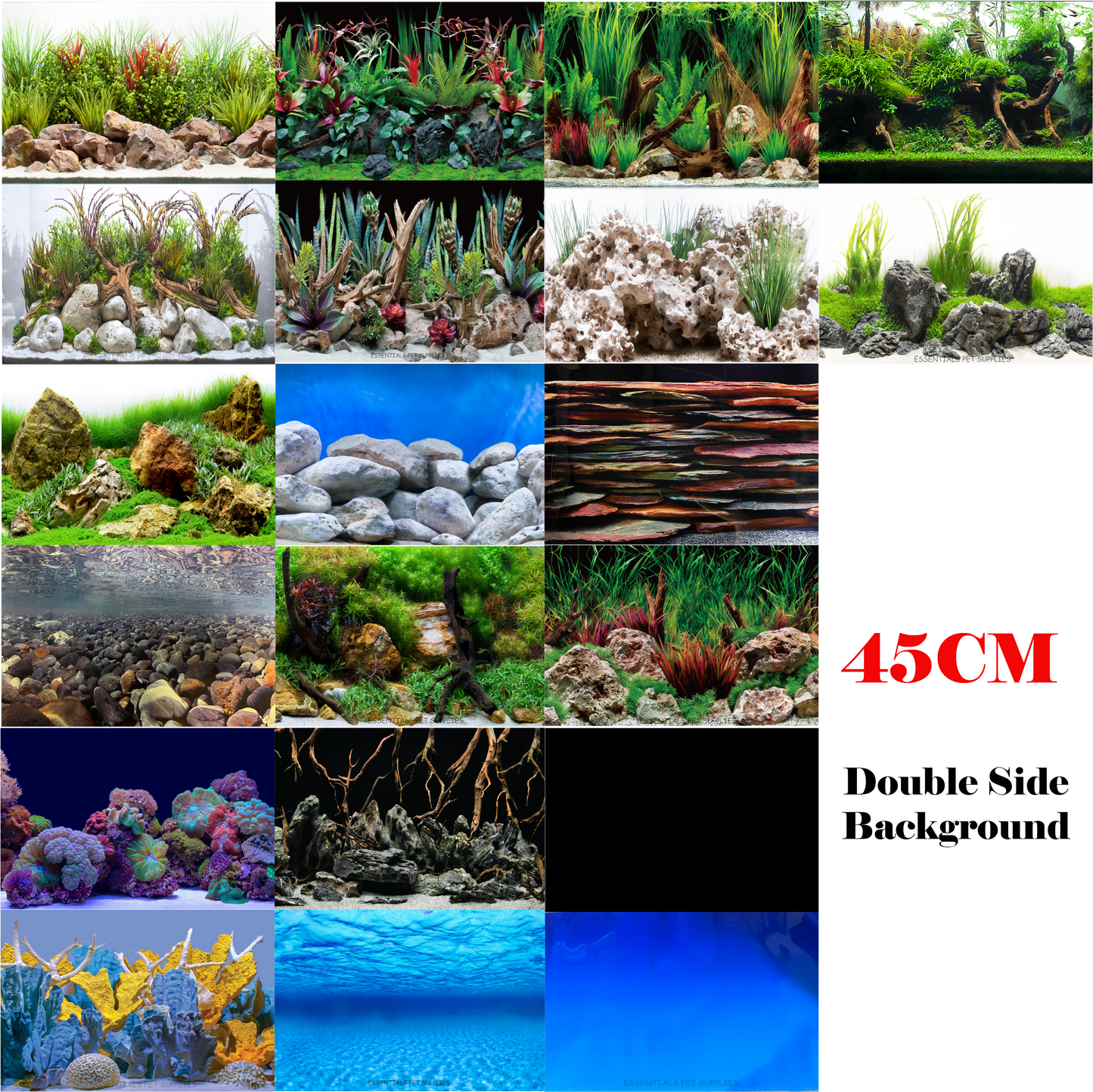 Aquarium Fish Tank Background Double Side Poster 18"(45cm)*3ft/4ft/5ft/6ft