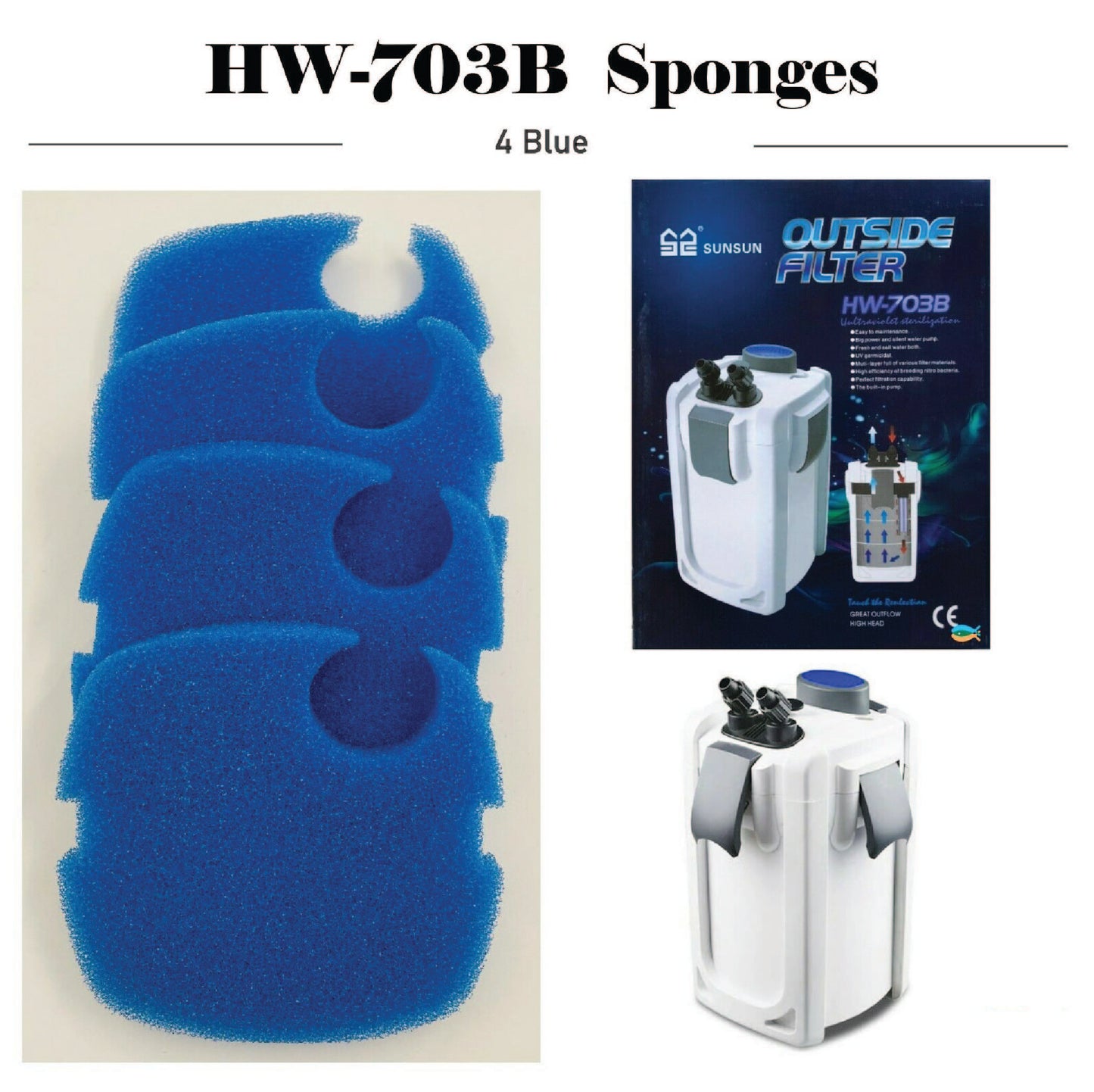 SUNSUN 4PCS external Filter HW-703A/703B genuine replacement sponge pad