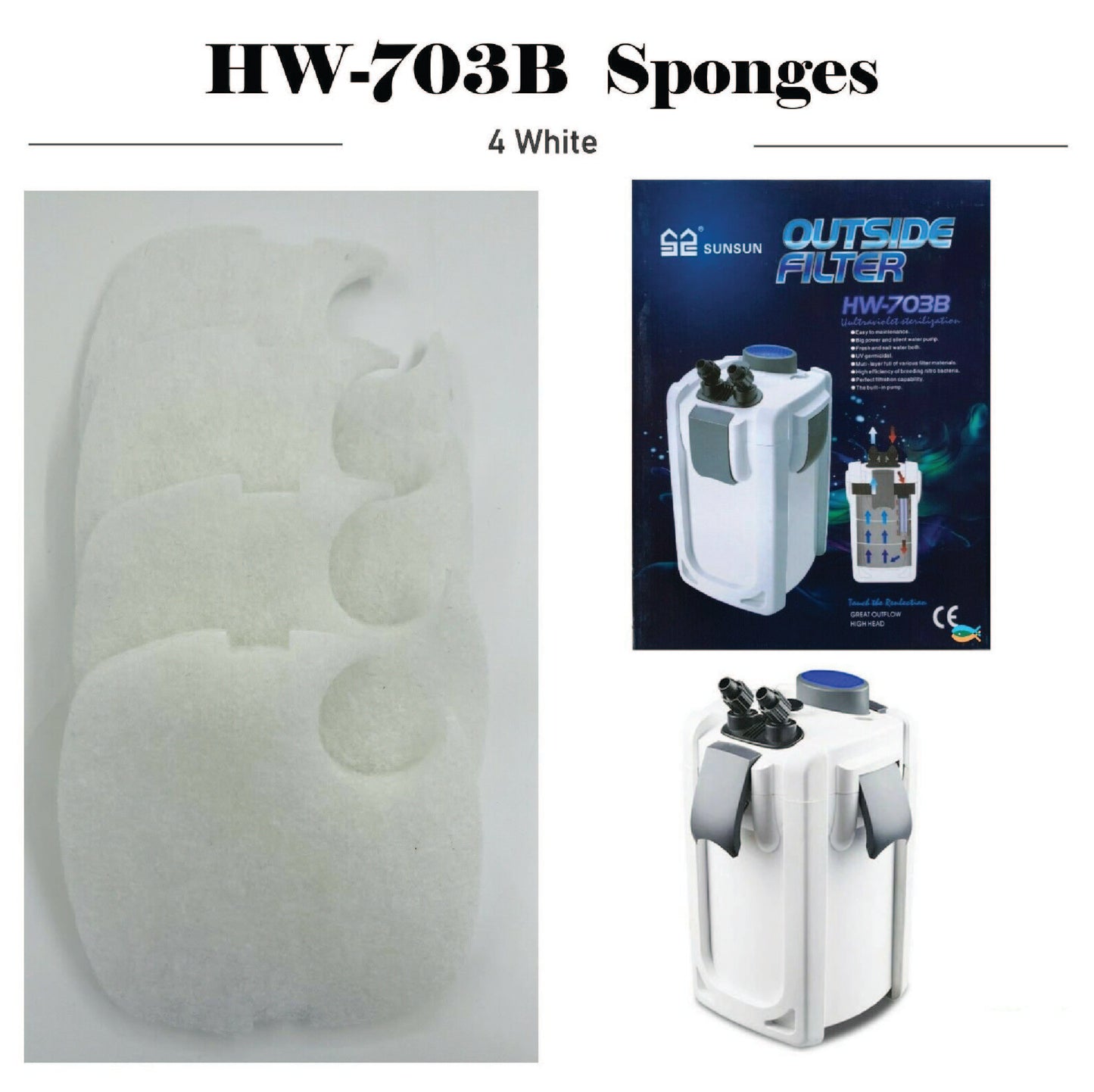SUNSUN 4PCS external Filter HW-703A/703B genuine replacement sponge pad