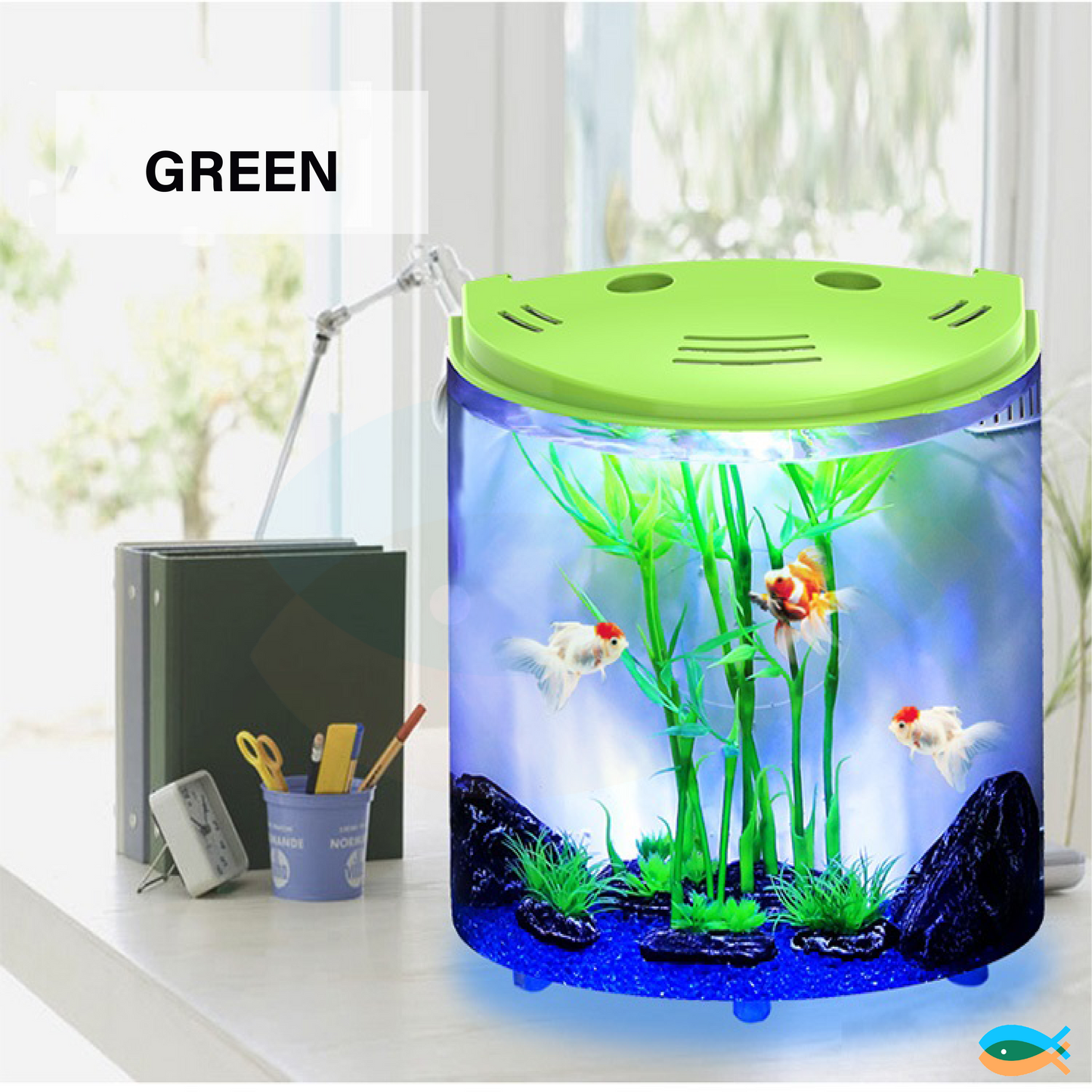 SUNSUN Small Curved Front Desktop 4L Acrylic Aquarium Fish Tank with LED Light and Filter