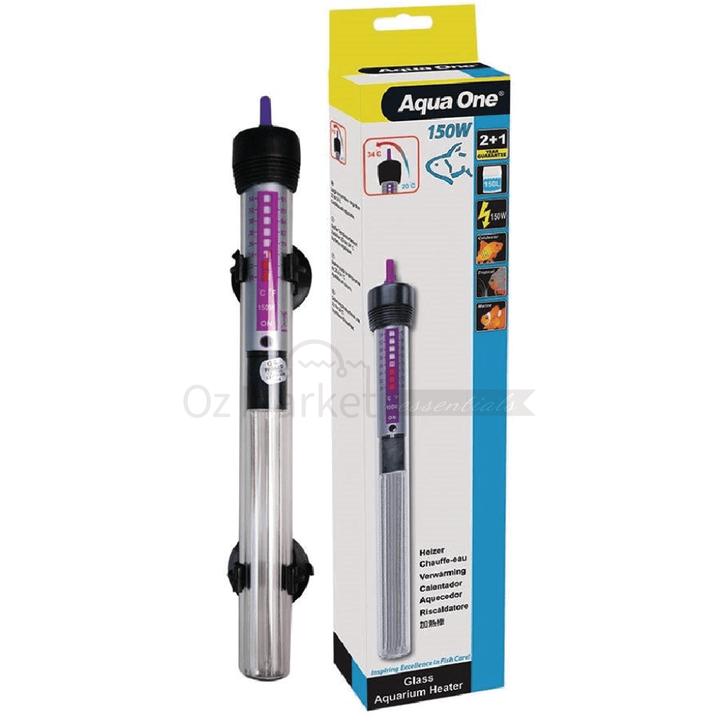 Aqua One Submersible Glass Aquarium Fish Tank Heater 150W Heaters & Chillers