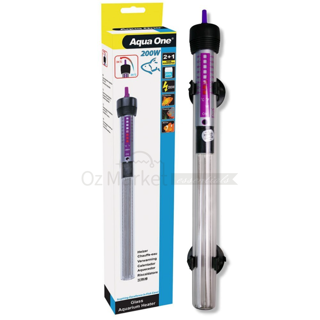 Aqua One Submersible Glass Aquarium Fish Tank Heater 200W Heaters & Chillers