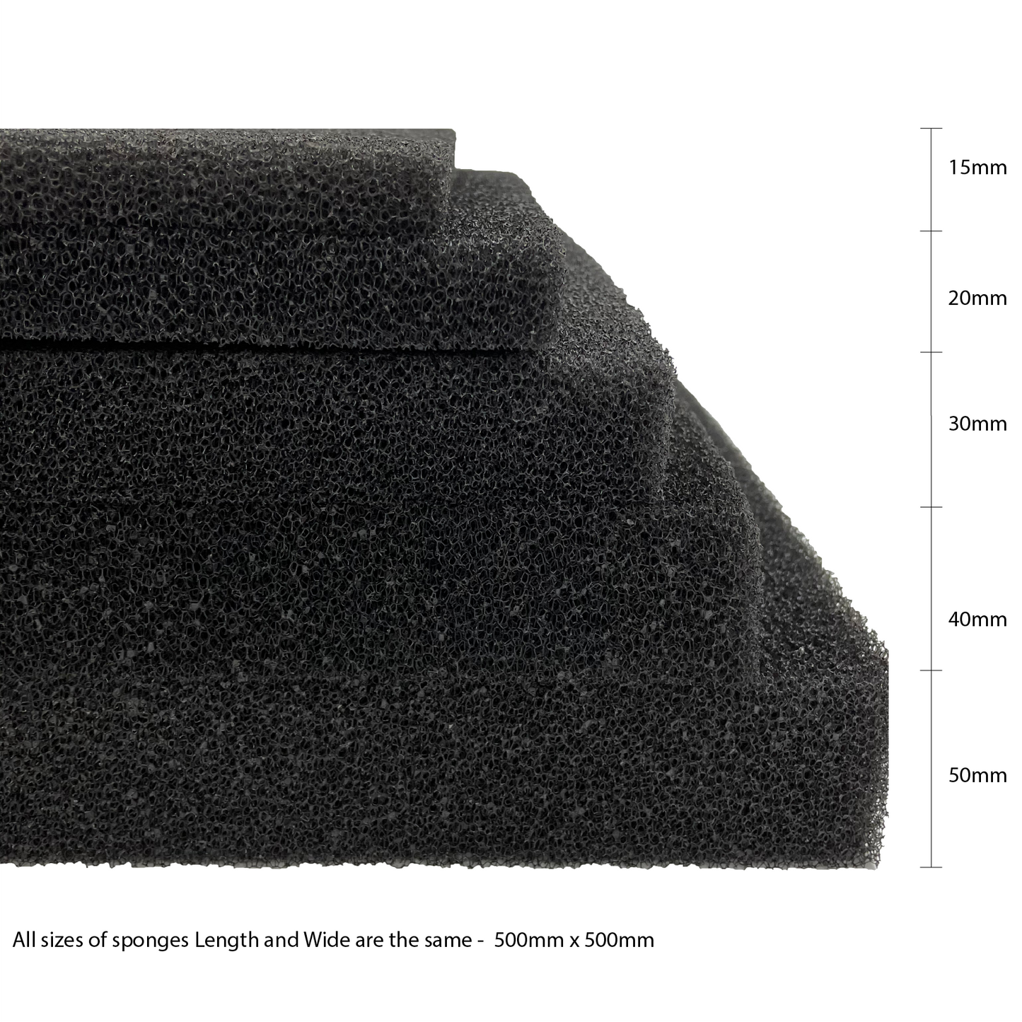 SUNSUN 50x50x1.5cm/2cm/3cm/4cm/5cm Aquarium Bio-Sponge Filter Biochemical Foam Pad Blac
