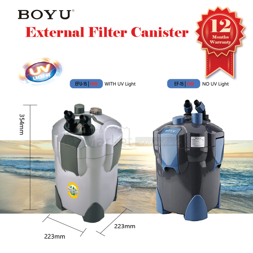 Boyu Ef-15 & Efu-15 - 350L/h Canister Aquarium Filter For 150-350L Tank External Filter