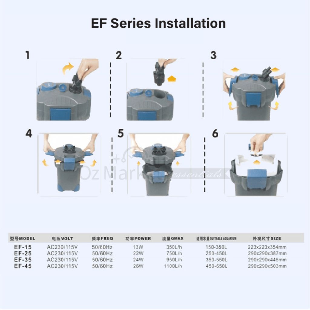 Boyu Ef-35 & Efu-35 - 950L/h Canister Aquarium Filter For 350-550L Tank External Filter