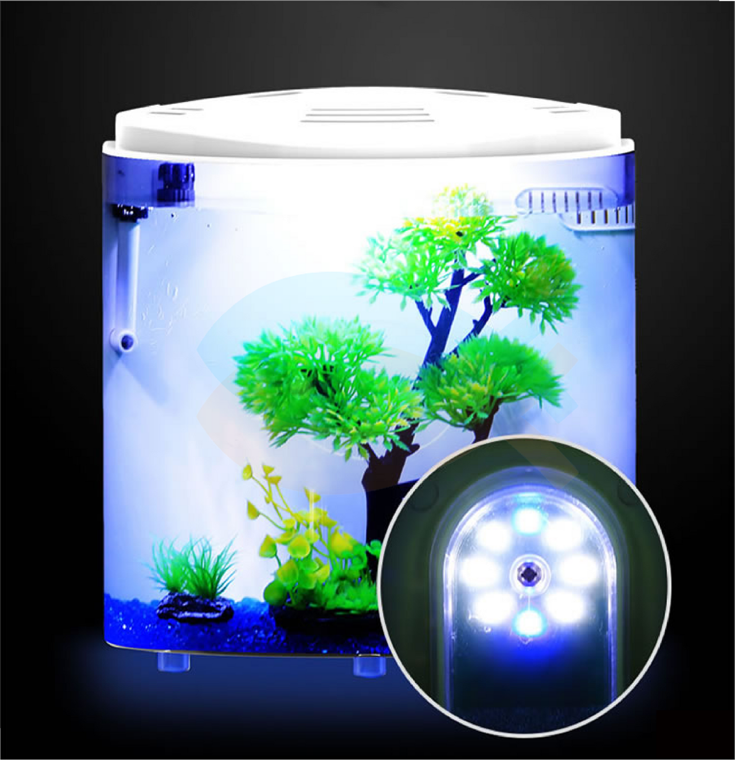 SUNSUN Small Curved Front Desktop 4L Acrylic Aquarium Fish Tank with LED Light and Filter