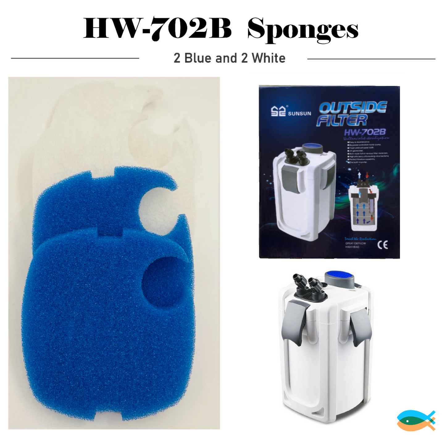 SUNSUN 4PCS external Filter HW-702A/702B genuine replacement sponge pad