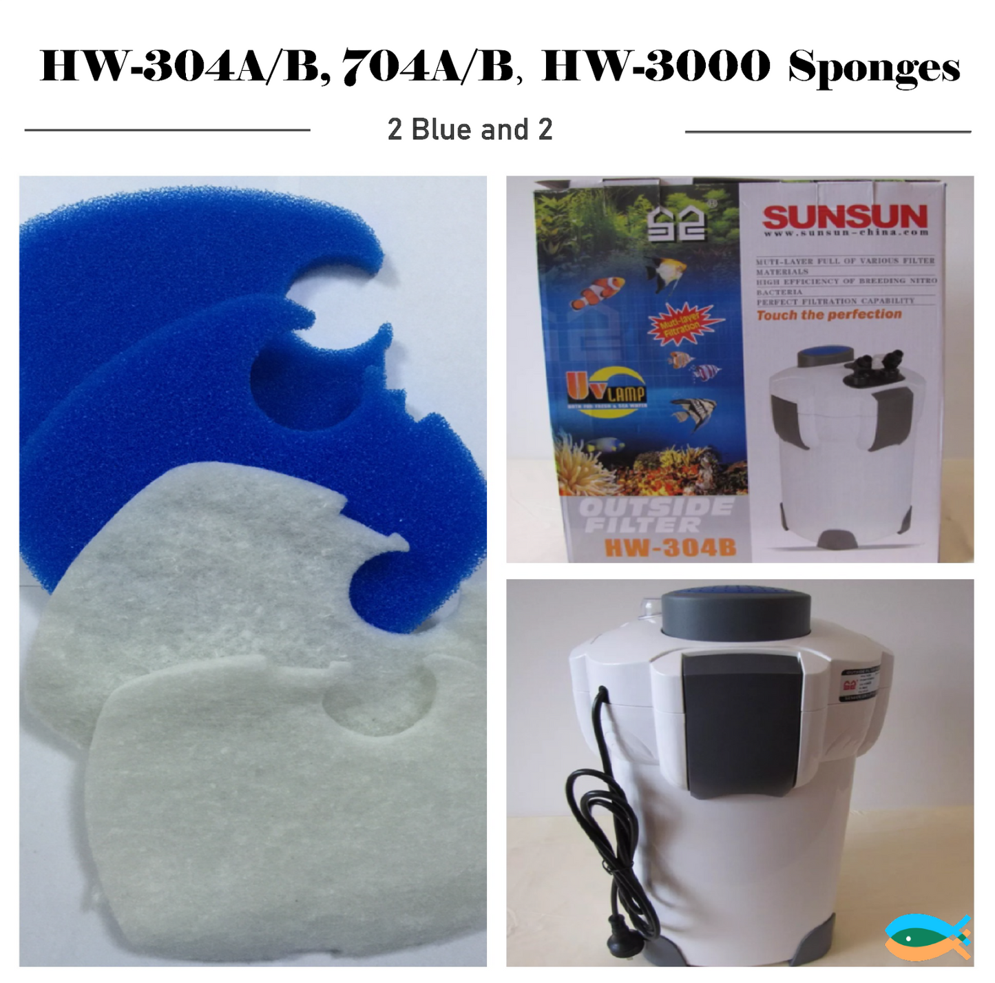 SUNSUN 4PCS genuine replacement sponges all brand model HW-304A/B,704A/B,3000