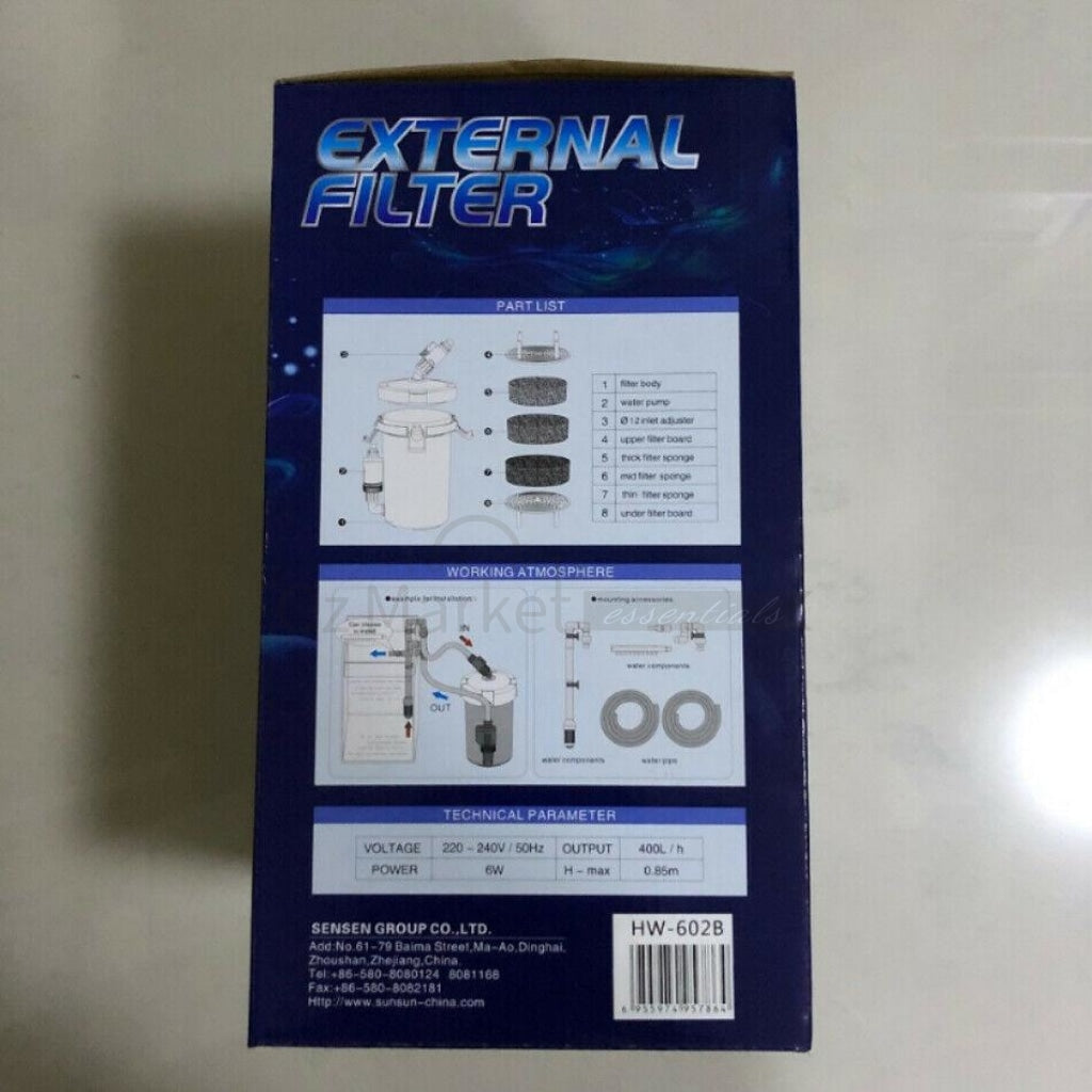 Sunsun Hw-602B- 400L/h Brand New External Canister Filter Complete Set External Filter