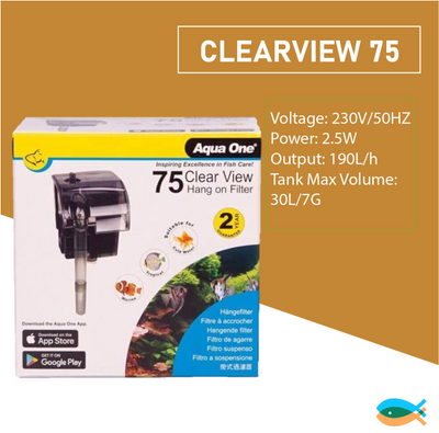 Aqua One ClearView 75 Hang On Filter 190L/H 29023