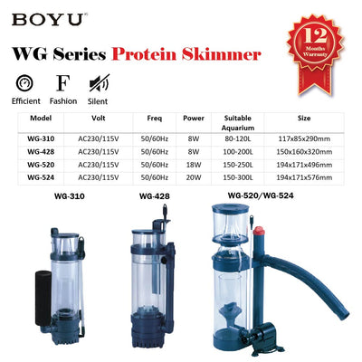 BOYU Marine Coral Reef Protein Skimmer WG-520 Aquarium Fish Tank 150-250L