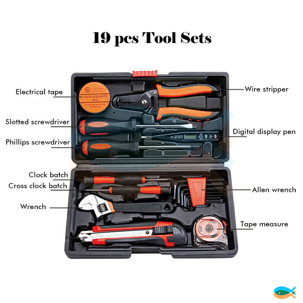 19PCS Electric Home Hand Tool Hardware Combination Kit Electric Storage Case