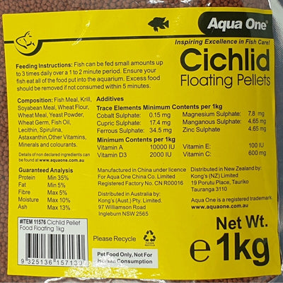 Aqua One 11576 Cichlid Pellet Food FLOATING 1kg Bulk Fish Food