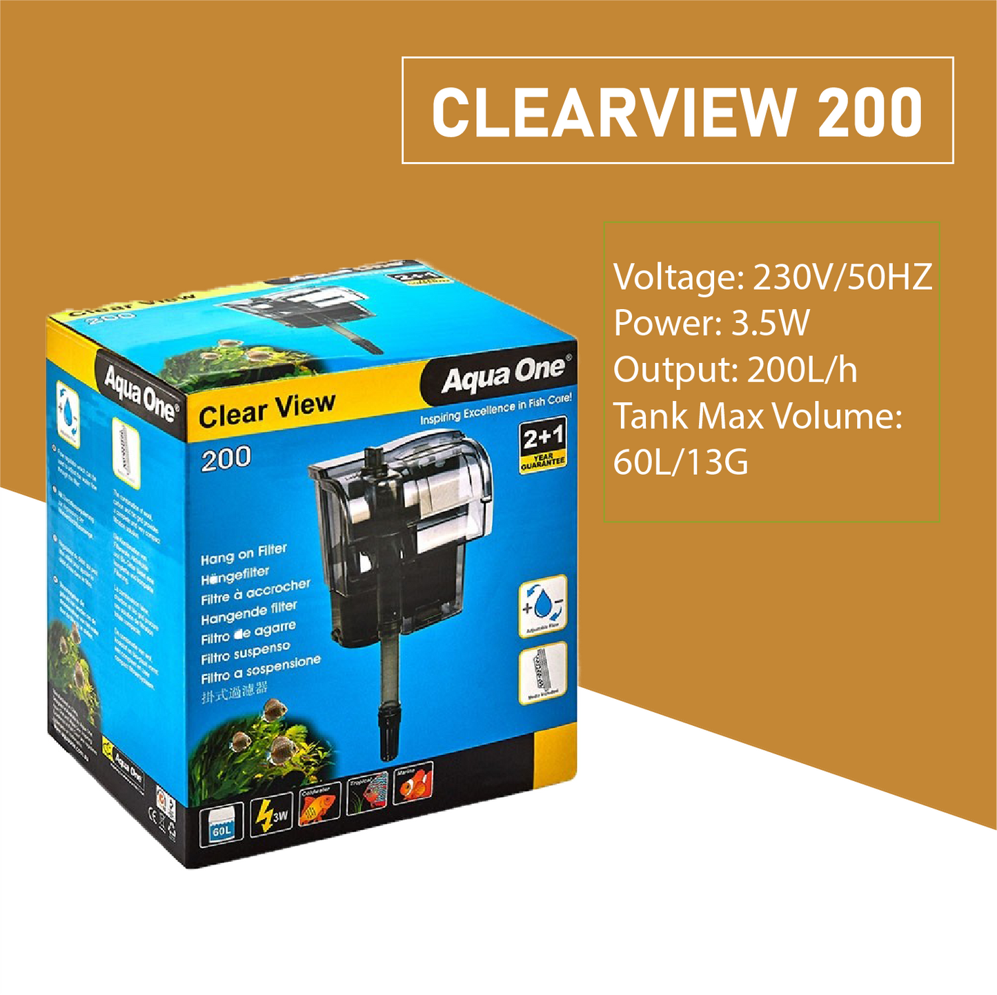 Aqua One ClearView Hang On Filters 75L/h-800L/h Aquarium Fish Tank