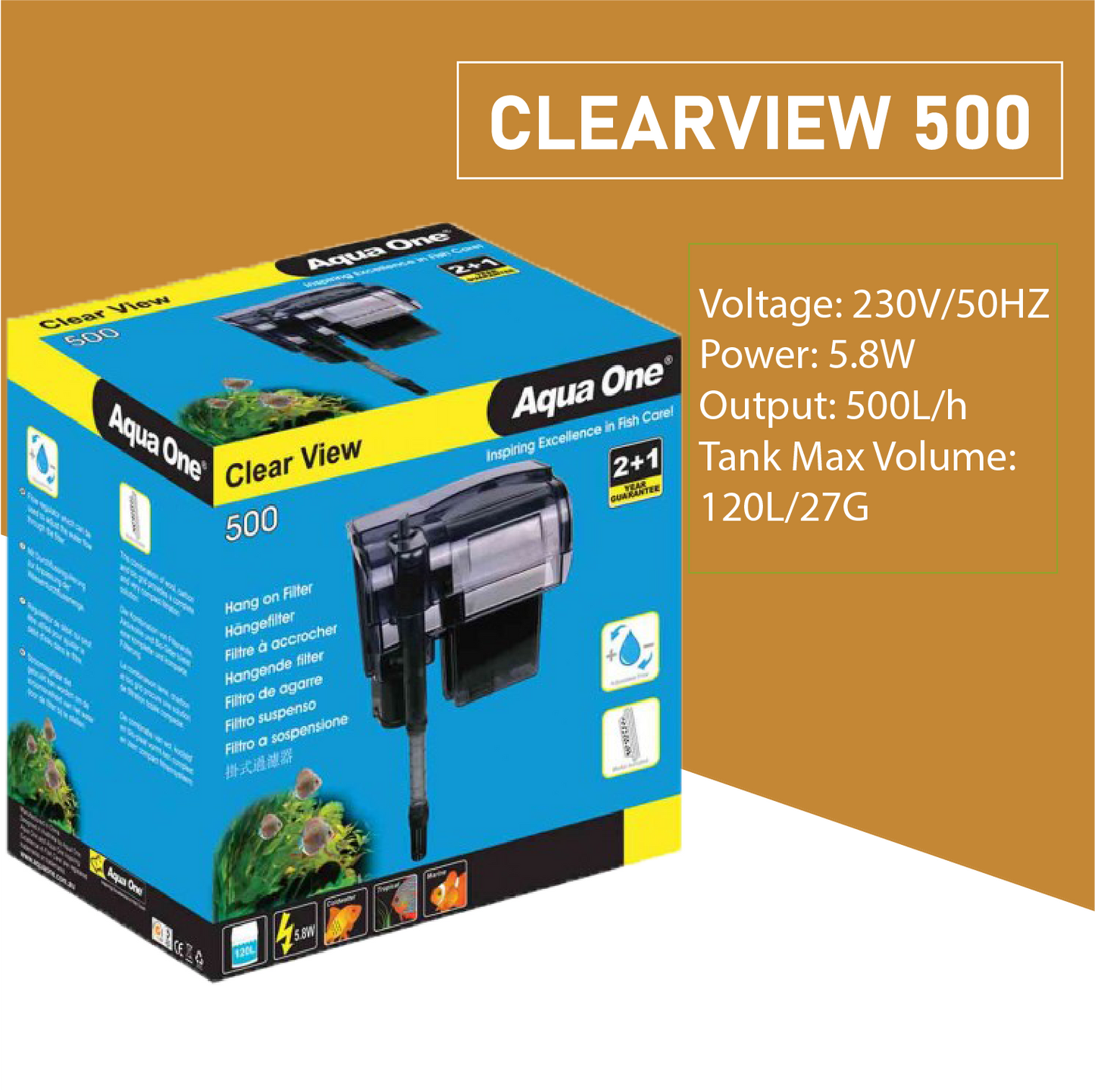 Aqua One ClearView Hang On Filters 75L/h-800L/h Aquarium Fish Tank