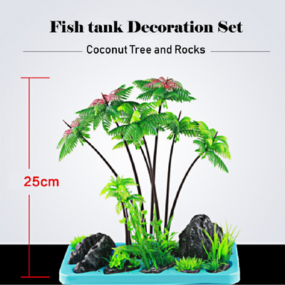 SUNSUN Fish tank Decoration Set Coconut Tree and Rocks Large