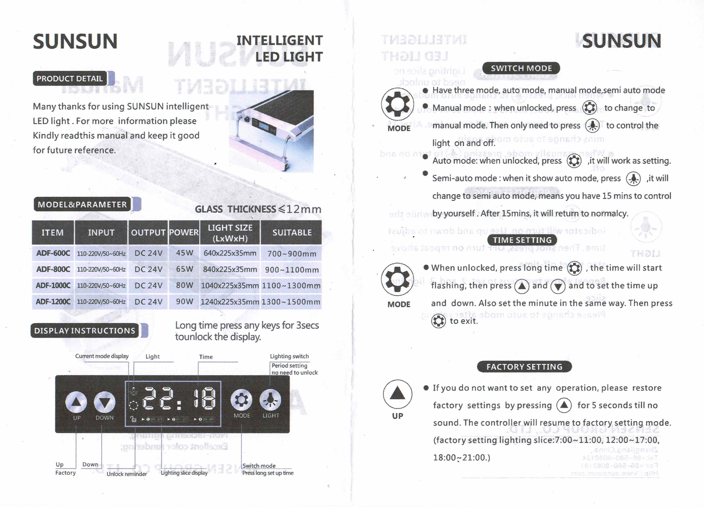 SUNSUN ADF 700mm-1300mm Intelligent Tropical & Plant Aquarium LED Lamp Fish Tank Light