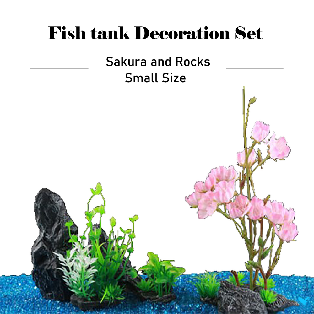 SUNSUN Fish tank Decoration Set Sakura and Rocks Small
