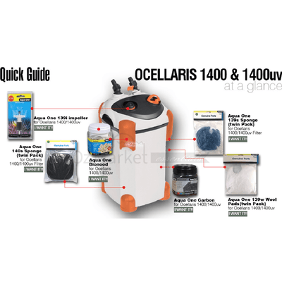 Aqua One Ocellaris 1400 Canister Filter 1400L/h 94146 External Filter