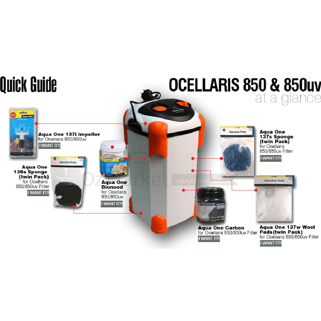 Aqua One Ocellaris 850Uvc Canister Filter 850L/h 94151 Uv Light External Filter