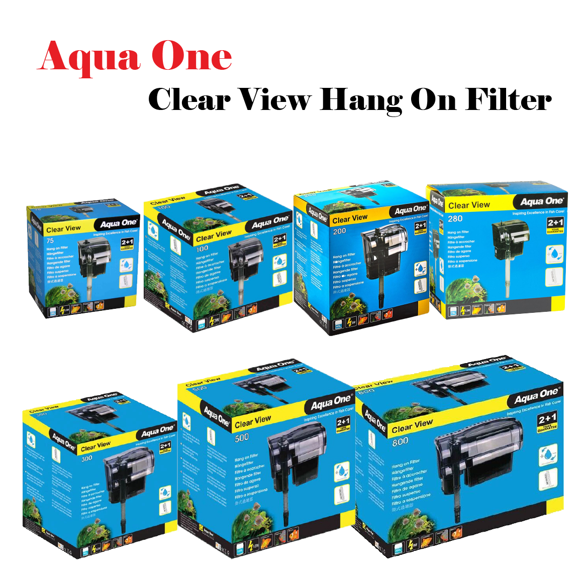 Aqua One ClearView Hang On Filters 75L/h-800L/h Aquarium Fish Tank