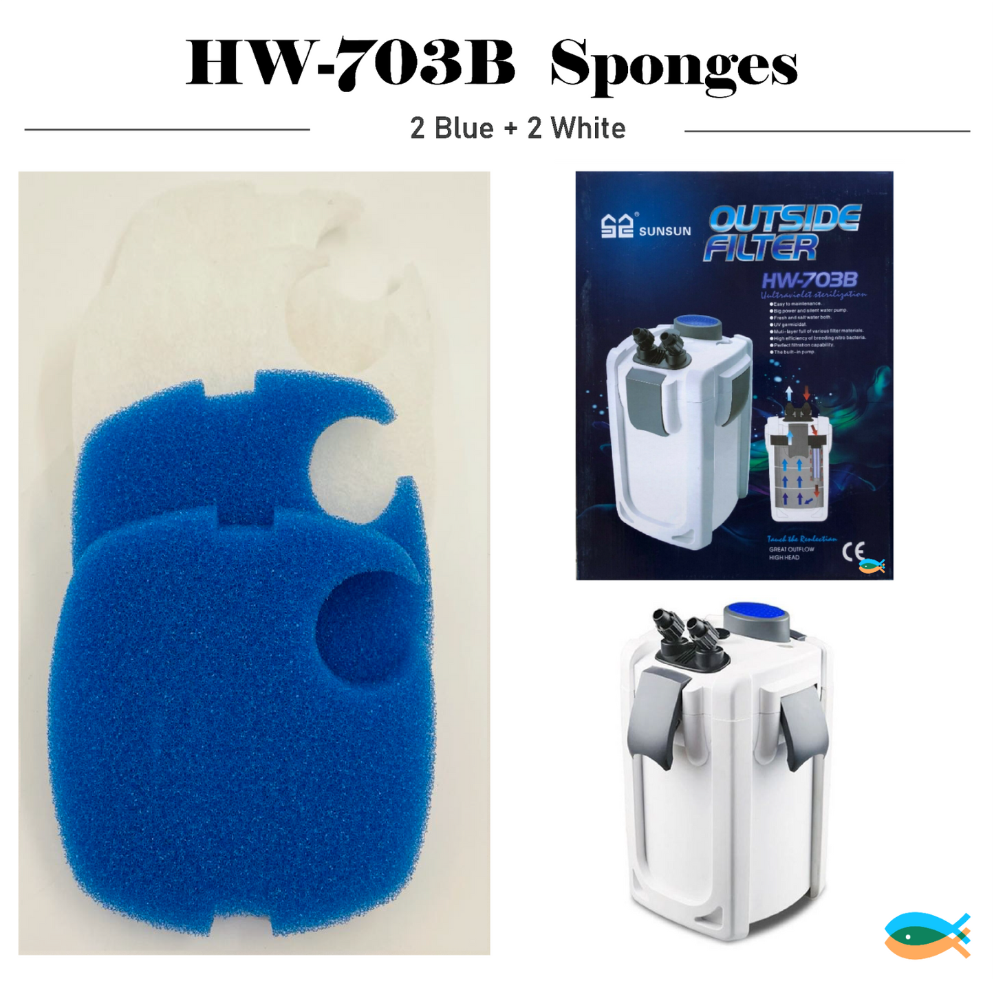 SUNSUN 4PCS external Filter HW-703A/703B genuine replacement sponge pad