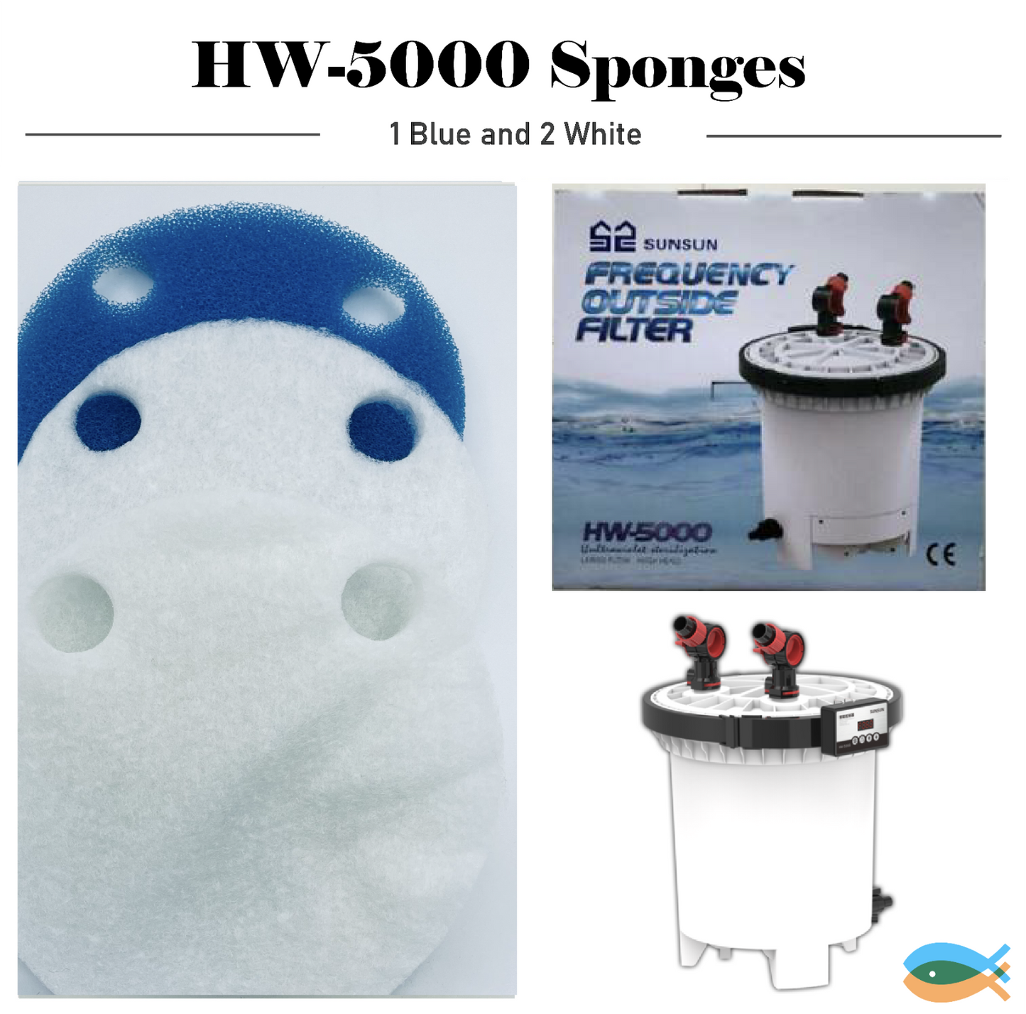 SUNSUN 3PCS HW-5000 External Canister Filter genuine replacement sponge pads