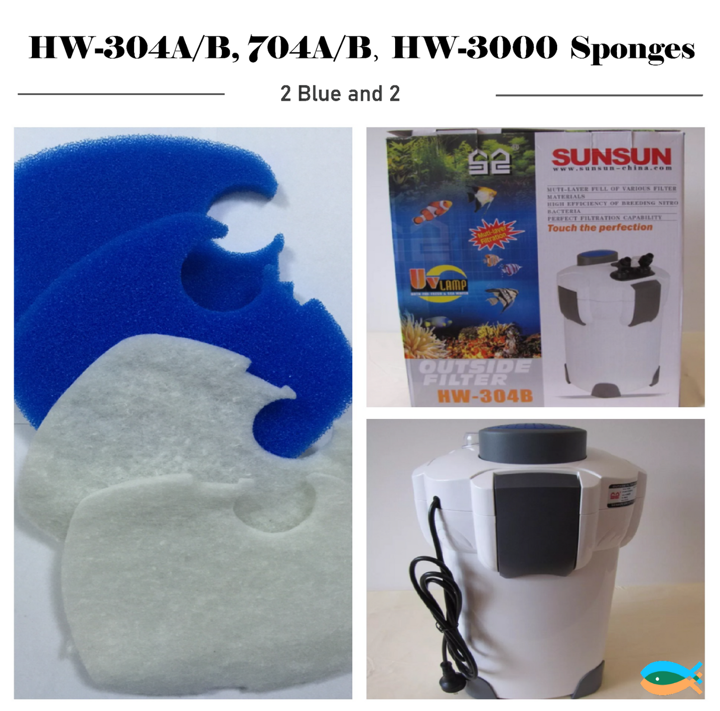 SUNSUN 4PCS genuine replacement sponges all brand model XX-304A/B,704A/B,3000