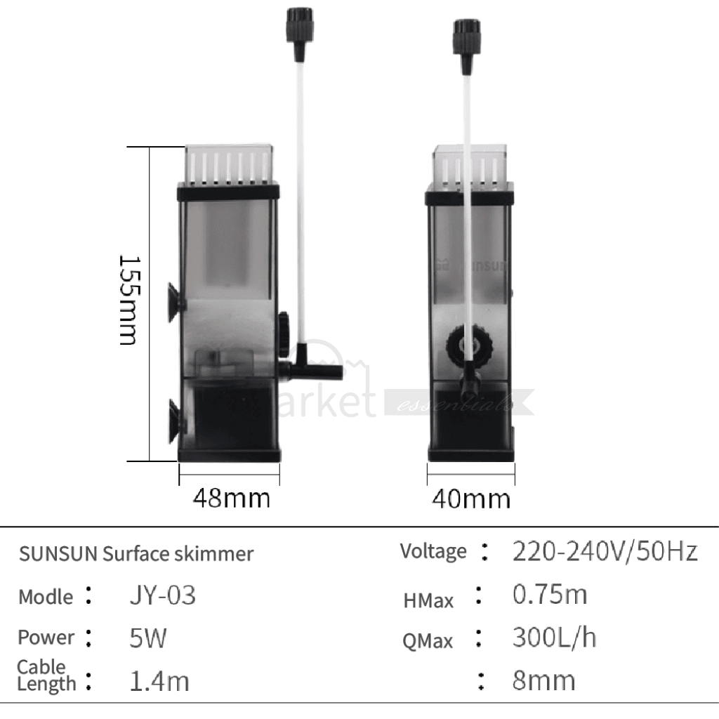 Sunsun 300L/h Aquarium Surface Skimmer Filter Pump Oil Film Protein Remover Jy-02 3W 300L/h