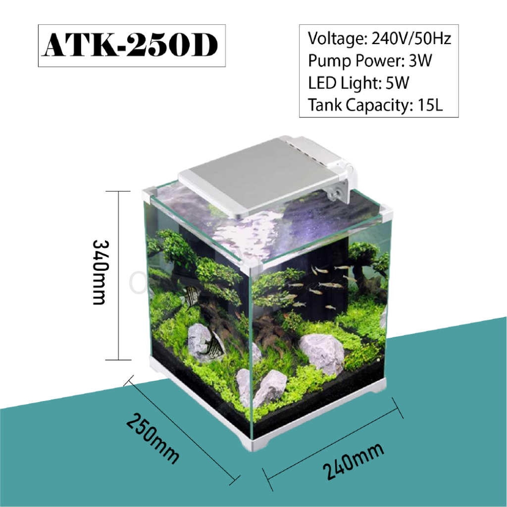 Sunsun Atk-250D 15L Nano Aquarium Fish Tank With Led Light And Filter Aquariums