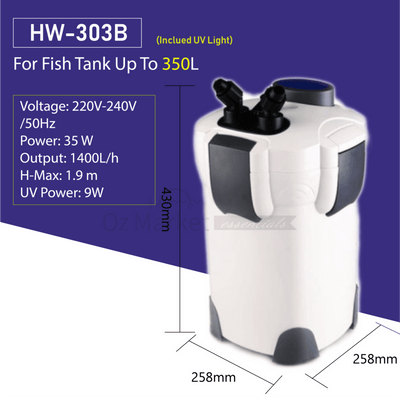 Sunsun Hw-303B -1400L/h External Canister Filter/pump With Uv Light 3 Free Media Filter